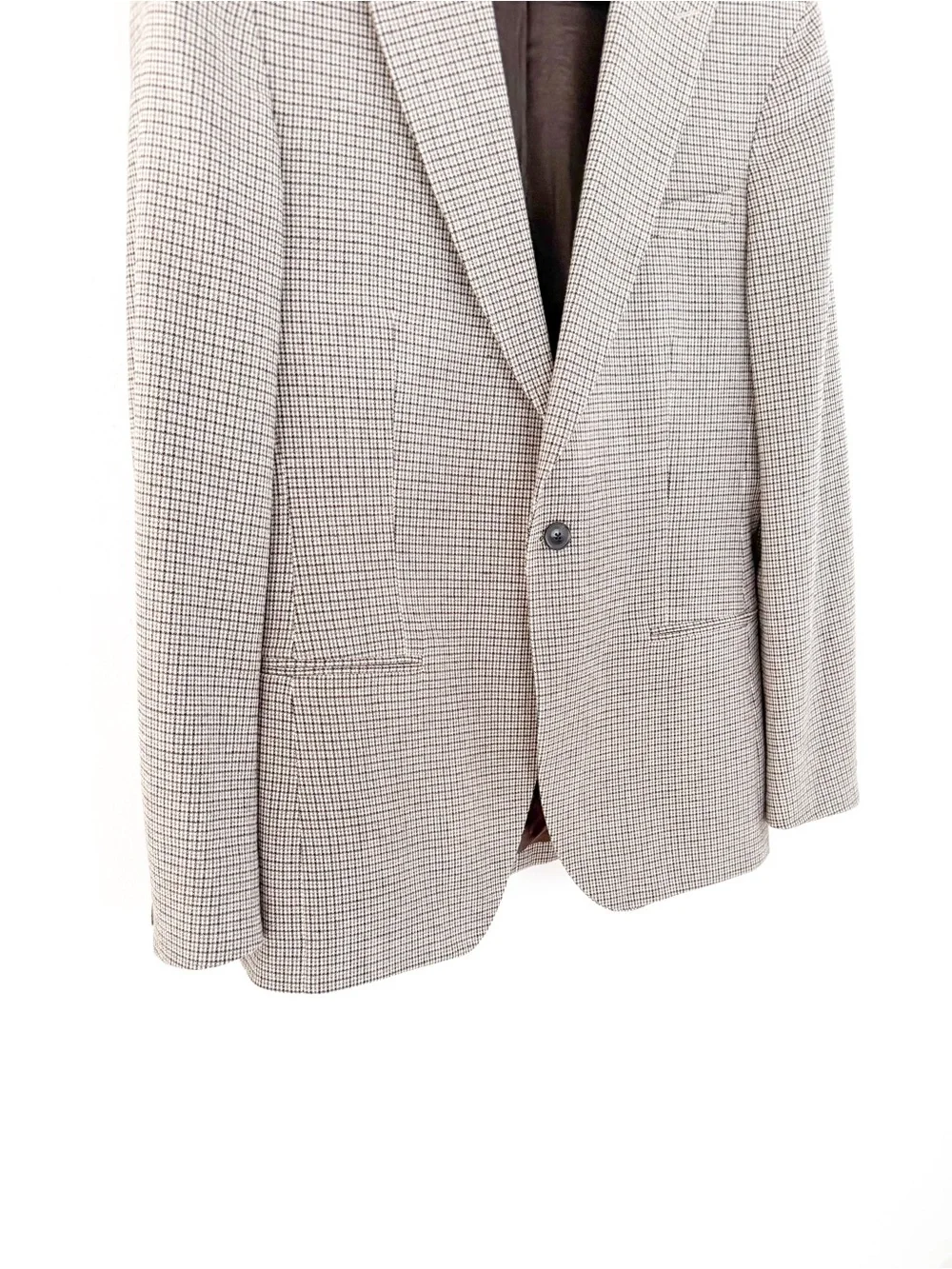 NEW Reiss Men's Plaid Cotton - Wool Houndstooth Blazer Beige Brown 38R Jacket
